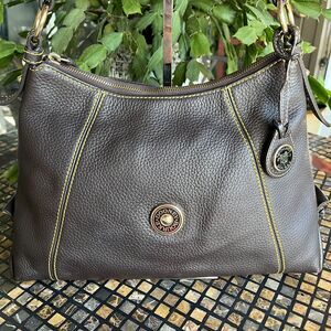 Dooney & Bourke East West Brown Pebbled Leather Shoulder Bag & Charm